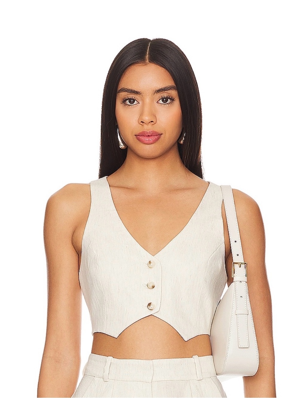 Amanda Uprichard Cream Button V-Neck Cropped Tank